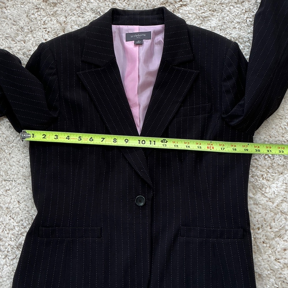 Three Piece Liz Claiborne Black Suit with Pink Pinstripes and Pink Lining - Picture 9 of 15